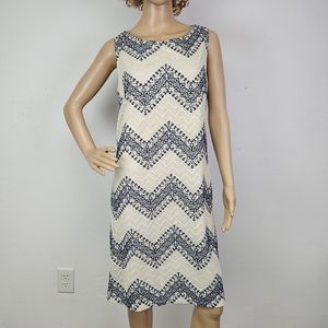 Eliza J Sheath Dress Blue Cream Lace Fabric Lined Sz 14 Summer Coquette Wedding